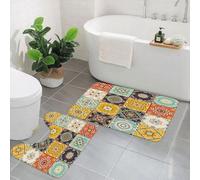 AELKSP 2 Piece Non Slip Bathroom Rugs Set,Luxury Thick Microfiber Shaggy Bath Mat Sets,Talavera pattern. Indian patchwork. Azulejos portugal. Turkish ornament. M,Machine Washable Bathroom Mats Carpet