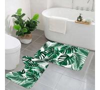 AELKSP 2 Piece Non Slip Bathroom Rugs Set,Luxury Thick Microfiber Shaggy Bath Mat Sets,Tropical leaves jungle palm leaf,Machine Washable Bathroom Mats Carpet