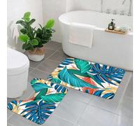 AELKSP 2 Piece Non Slip Bathroom Rugs Set,Luxury Thick Microfiber Shaggy Bath Mat Sets,Tropical Palm Leaf Themed Banana Leaves,Machine Washable Bathroom Mats Carpet