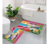 AELKSP 2 Piece Non Slip Bathroom Rugs Set,Luxury Thick Microfiber Shaggy Bath Mat Sets,two pink flamingos on the beach,Machine Washable Bathroom Mats Carpet