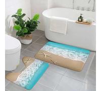 AELKSP 2 Piece Non Slip Bathroom Rugs Set,Luxury Thick Microfiber Shaggy Bath Mat Sets,Two starfish on beach. Sand and sea wave.,Machine Washable Bathroom Mats Carpet