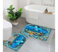 AELKSP 2 Piece Non Slip Bathroom Rugs Set,Luxury Thick Microfiber Shaggy Bath Mat Sets,Underwater world Whale Coral Fish Ocean Blue Sea World, quick mouse contro,Machine Washable Bathroom Mats Carpet