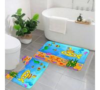 AELKSP 2 Piece Non Slip Bathroom Rugs Set,Luxury Thick Microfiber Shaggy Bath Mat Sets,Underwater world with yellow submarine. Cartoon illustration with fish and,Machine Washable Bathroom Mats Carpet