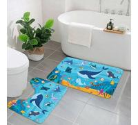 AELKSP 2 Piece Non Slip Bathroom Rugs Set,Luxury Thick Microfiber Shaggy Bath Mat Sets,Underwater World with Floating Sea Animals and Marine Bottom Flora,Machine Washable Bathroom Mats Carpet