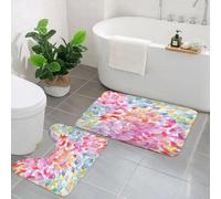 AELKSP 2 Piece Non Slip Bathroom Rugs Set,Luxury Thick Microfiber Shaggy Bath Mat Sets,with bright pink turquoise blue and yellow dots and stains painted in wate,Machine Washable Bathroom Mats Carpet