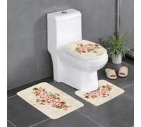 AELKSP 3 Piece Non Slip Bathroom Rugs Set,Luxury Thick Microfiber Shaggy Bath Mat Sets,Birds Bowknot Floral Reindeer Merry Christmas,Machine Washable Bathroom Mats Carpet