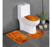 AELKSP 3 Piece Non Slip Bathroom Rugs Set,Luxury Thick Microfiber Shaggy Bath Mat Sets,Burnt Orange,Vintage Mosaic Background Quadratic Little Geometric Squares,Machine Washable Bathroom Mats Carpet