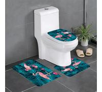 AELKSP 3 Piece Non Slip Bathroom Rugs Set,Luxury Thick Microfiber Shaggy Bath Mat Sets,Tropical plant seamless pattern pink flamingo and tropical leaves of palm,Machine Washable Bathroom Mats Carpet