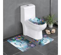 AELKSP 3 Piece Non Slip Bathroom Rugs Set,Luxury Thick Microfiber Shaggy Bath Mat Sets,Underwater World Coral Fish Dolphin Plants Marine Life Blue Background,Machine Washable Bathroom Mats Carpet