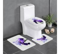 AELKSP 3 Piece Non Slip Bathroom Rugs Set,Luxury Thick Microfiber Shaggy Bath Mat Sets,Watercolor illustration of a purple iris closeup on a white background wit,Machine Washable Bathroom Mats Carpet