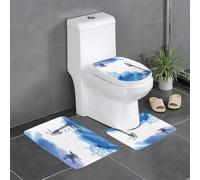 AELKSP 3 Piece Non Slip Bathroom Rugs Set,Luxury Thick Microfiber Shaggy Bath Mat Sets,Watercolor illustration of a lighthouse in a stormy blue sea with crashing,Machine Washable Bathroom Mats Carpet
