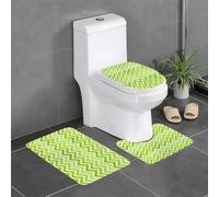 AELKSP 3 Piece Non Slip Bathroom Rugs Set,Luxury Thick Microfiber Shaggy Bath Mat Sets,Watercolor lime green stripes background chevron. Green gradient pattern,Machine Washable Bathroom Mats Carpet
