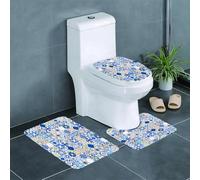 AELKSP 3 Piece Non Slip Bathroom Rugs Set,Luxury Thick Microfiber Shaggy Bath Mat Sets,Yellow and blue, mosaic Portuguese Mediterranean arabesque effect,Machine Washable Bathroom Mats Carpet