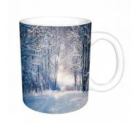 AELKSP Ceramic Coffee Cup,Dual-Sided Print,Mugs for Women,Funny Mugs,Cute Mug,Mugs for Men,Tea Cup,Novelty Gifts,Winter, Alley in The Snowy Forest Frosty Cold Weather Rural Nature Outdoors,11oz/330ml