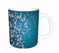 AELKSP Ceramic Coffee Cup,Dual-Sided Print,Mugs for Women,Funny Mugs,Cute Mug,Mugs for Men,Tea Cup,Novelty Gifts,Teal Pink Blossoms by,Leaves and Plants Spring Japanese Sakura Flowers in,11oz/330ml