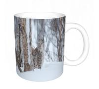 AELKSP Ceramic Coffee Cup,Dual-Sided Print,Mugs for Women,Funny Mugs,Cute Mug,Mugs for Men,Tea Cup,Novelty Gifts,European Lynx in the Snow. Cold Winter February Norway.,11oz/330ml