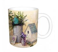 AELKSP Ceramic Coffee Cup,Dual-Sided Print,Mugs for Women,Funny Mugs,Cute Mug,Mugs for Men,Tea Cup,Novelty Gifts,Provence herb Set, Vanilla, Purple Flowers and Small Wooden House,11oz/330ml