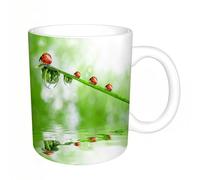 AELKSP Ceramic Coffee Cup,Dual-Sided Print,Mugs for Women,Funny Mugs,Cute Mug,Mugs for Men,Tea Cup,Novelty Gifts,Ladybird, Ladybug on a Stalk Over the Water Striped Animals Fresh,11oz/330ml