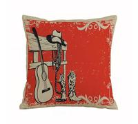 AELKSP Cushion Cover Decorations Pillow Cover Home for Livingroom Couch Sofa Decor Throw Pillow Case Gifts,Western, image of wild west elements with country music guitar and cowboy boots ret,18x18 in