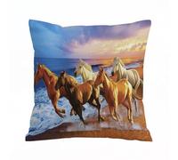 AELKSP Cushion Cover Decorations Pillow Cover Home for Livingroom Couch Sofa Decor Throw Pillow Case Gifts,Horses on The Beach,16x16 in