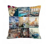 AELKSP Cushion Cover Decorations Pillow Cover Home for Livingroom Couch Sofa Decor Throw Pillow Case Gifts,Masks for Venice Carnival Baroque Style Gondolas River Italy Landmarks,16x16 in