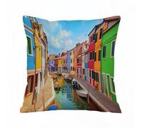 AELKSP Cushion Cover Decorations Pillow Cover Home for Livingroom Couch Sofa Decor Throw Pillow Case Gifts,Venice, colorful buildings and water canal with boats Burano island in the lagoon o,16x16 in