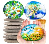 Aelmiyw 12PCS Large Rocks for Painting, River Rock Painting Stones Smooth Flat Rocks with 12PCS Paint Brushes for Paintings, Natural Rock to Paint for Arts DIY Crafts (3.5-4.8inch)