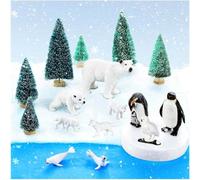 Aelmiyw 17 Pcs Arctic Animals Figurines Toy Sets Includes 10 Pcs Polar Animals Penguin Polar Bear Whale Miniature Antarctic Winter Toys Suitable for Children Teacher Class