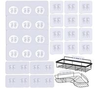 Aelmiyw 24Pack Shower Caddy Adhesive Hooks, No Drill, Heavy Duty, Waterproof, Clear, Minimalist, Plastic, Wall Mount, 22lbs Max Weight, Bathroom & Kitchen Use