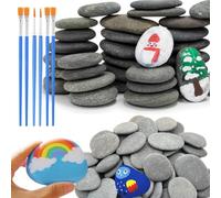 Aelmiyw 25 Pcs Painting Rocks, Flat Pebbles Painting Stones for Arts and Craft, Large Smooth Decorative Stones Painting River Rocks for Garden 5-8cm
