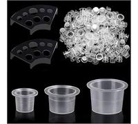 Aelmiyw 300pcs Tattoo Ink Caps Kit with 2 Cup Holders, 100 Small (8mm), 100 Medium (11mm), 100 Large (15mm) Tattoo Ink Cups, Water Resistant
