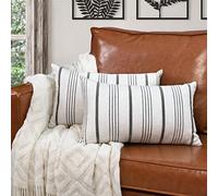 AELS 12x20 Decorative Farmhouse Throw Pillow Covers, Modern Rectangle Lumbar Pillow Case, Set of 2 White with Black Stripes Textured Linen Cushion Cover for Sofa Couch Bedroom Living Room (Cover ONLY)