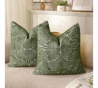 AELS Boho Decorative Textured Throw Pillow Covers 18x18, Modern Mid Century Rainbow Tufted Pillow Case, Farmhouse Rustic Geometric Woven Cushion Case for Bed Couch Sofa, Olive Green