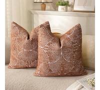 AELS Boho Decorative Textured Throw Pillow Covers 18x18, Organic Modern Mid Century Rainbow Tufted Pillow Case, Farmhouse Rustic Geometric Woven Cushion Case for Bed Couch Sofa, Burnt Orange