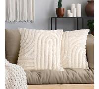 AELS Boho Decorative Textured Throw Pillow Covers 18x18, Set of 2, Modern Abstract Mid Century Rainbow Tufted Pillow Case, Farmhouse Rustic Neutral Woven Cushion Case for Bed Couch Sofa, Creamy White