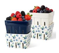 AELS Ceramic Berry Basket, Farmhouse Fruit Bowl Container for Fruit & Vegetables, Farmers Market, Kitchen Decor, Stoneware Harvest Bowls, Set of 4, Navy Blueberry