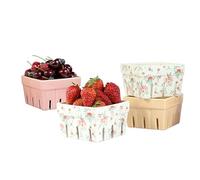 AELS Ceramic Berry Basket, Farmhouse Fruit Bowl Container for Fruit & Vegetables, Farmers Market, Pink Floral Pattern, Kitchen Decor, Stoneware Harvest Bowls, Set of 4