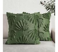 AELS Decorative Throw Pillow Covers 18x18, Set of 2, Modern Farmhouse Fan Palm Leaves Soft Plush Couch Pillow Case for Bed Couch Sofa, Green (Covers Only)