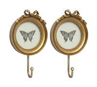 AELS Decorative Wall Hooks with 4"x4" Bow Picture Frame, Vintage Photo Holder with Golden Hook for Coats, Purses, Towels and Keys, Ideal for Entryway, Bedroom or Wedding Decor, Gift Ideas