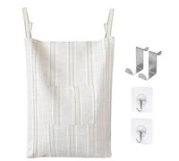 AELS Farmhouse Hanging Laundry Hamper with 2 Hooks, Boho Beige & Brown Stripes Linen Laundry Bag with Zipper & Wide Open Top, Over the Door Organizer for Dirty Clothes, Washable Space Saving Storage