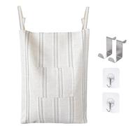 AELS Farmhouse Hanging Laundry Hamper with 2 Hooks, Boho Beige & Gray Stripes Linen Laundry Bag with Zipper & Wide Open Top, Over the Door Organizer for Dirty Clothes, Washable Space Saving Storage