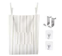 AELS Farmhouse Hanging Laundry Hamper with 2 Hooks, Boho Beige & Light Brown Stripes Laundry Bag with Zipper & Wide Open Top, Over the Door Organizer for Dirty Clothes, Washable Space Saving Storage