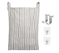 AELS Farmhouse Hanging Laundry Hamper with 2 Hooks, Washable Beige & Black Stripes Laundry Bag with Zipper & Wide Open Top, Over the Door Organizer for Dirty Clothes, Space Saving Storage