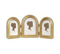 AELS Gold Family Collage Picture Frame Set 5x7 4x6, Vintage Triple Hinged Photo Frames with 3 Openings, Desktop Trifold Frame with Real Glass, Antique Three Picture Display for Tabletop Decor