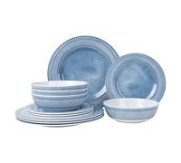 AELS Melamine Dinnerware Set of 12 Pcs, Dinner Dishes Set for Indoor and Outdoor Use, Melamine Plates and Bowls Set for 4, Dishwasher Safe, Lightweight Unbreakable, BPA Free, Soft Blue