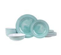 AELS Melamine Dinnerware Set of 18 Pcs, Dinner Dishes Set for Indoor and Outdoor Use, Melamine Plates and Bowls Set for 6, Dishwasher Safe, Lightweight Unbreakable, BPA Free, Green