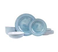 AELS Melamine Dinnerware Set of 18 Pcs, Dinner Dishes Set for Indoor and Outdoor Use, Melamine Plates and Bowls Set for 6, Dishwasher Safe, Lightweight Unbreakable, BPA Free, Blue