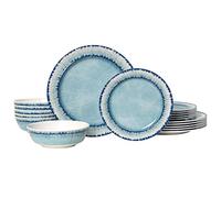 AELS Melamine Dinnerware Set of 18 Pcs Dinner Dishes Set, Lightweight Unbreakable for Indoor and Outdoor Use, BPA Free, Dishwasher Safe, Light Blue