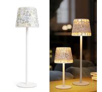 AELS Mosaic Touch Cordless Lamp, 5200mAh Rechargeable Portable LED Desk Lamp, 3 Color Stepless Dimming Battery Powered Lamp, Wireless Table Light for Dinner Patio Garden Cafe Bedroom, White