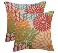AELUTYSH Green Orange Dahlia Pillow Covers 18x18 Inch Set of 2 Rustic Red Teal Dahlia Floral Decorative Throw Pillows Farmhouse Geometric Flower Decor Cushion Cover for Home Sofa Bedroom Outdoor